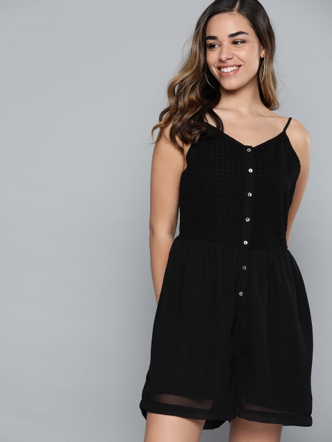 

Mast & Harbour Women Black Schiffli Embroidered Playsuit