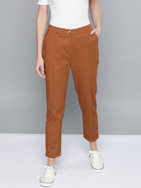 

Mast & Harbour Women Rust Orange Regular Fit Solid Cropped Chinos