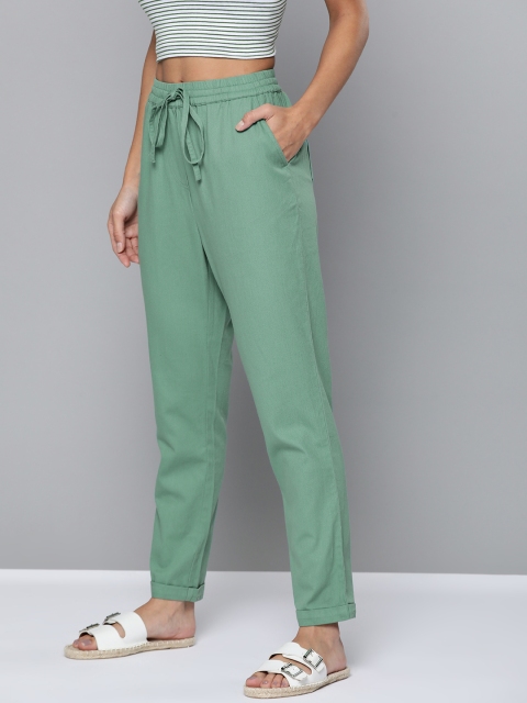 

Mast & Harbour Women Green Tapered Fit Solid Regular Trousers