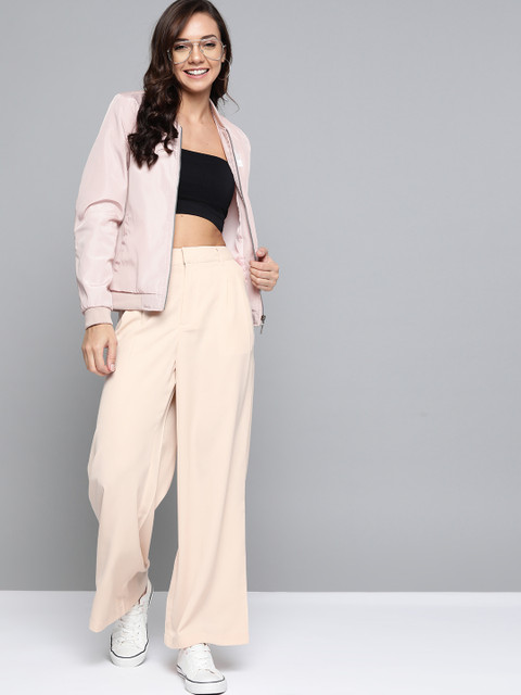 

Mast & Harbour Women Beige Regular Fit High-Rise Solid Parallel Trousers