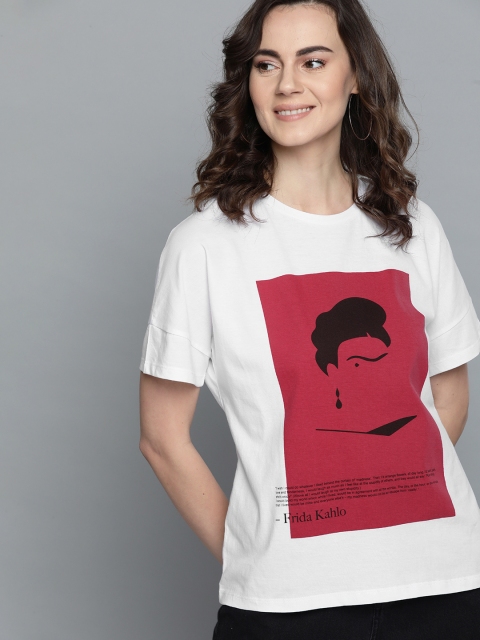 

Mast & Harbour Women White Printed Round Neck T-shirt