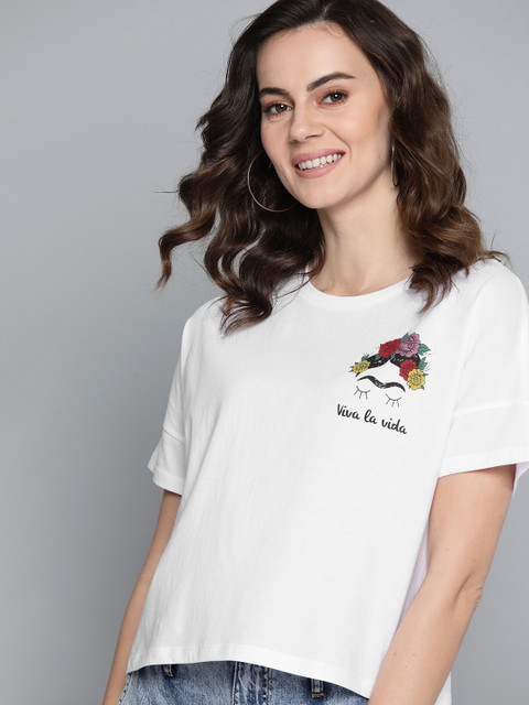 

Mast & Harbour Women White Printed Detail Round Neck T-shirt