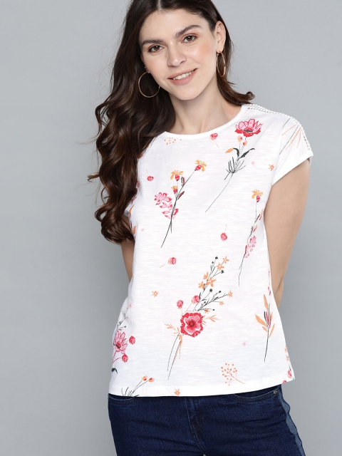 

Mast & Harbour Women White & Pink Floral Print Top