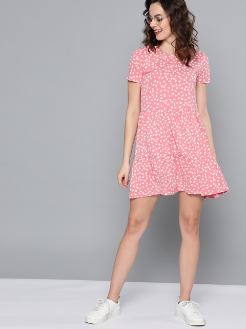 

Mast & Harbour Women Pink & White Floral Printed A-Line Dress