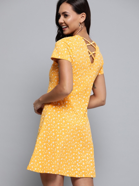 

Mast & Harbour Women Yellow & White Floral Print A-Line Dress