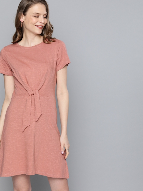 

Mast & Harbour Women Peach-Coloured Solid A-line Dress