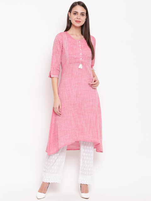 

Rangriti Women Pink Woven Design Asymmetric A-Line Kurta