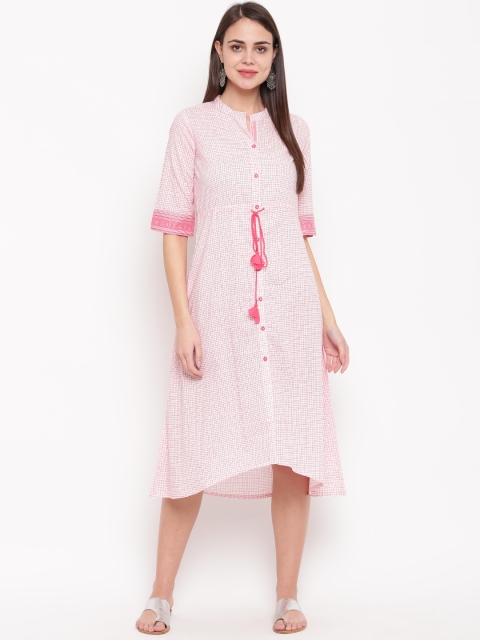 

Rangriti Women White & Red Checked A-Line Dress
