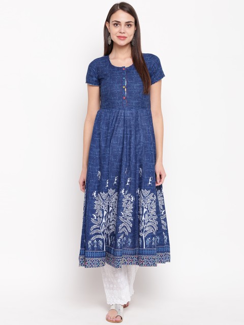 

Rangriti Women Navy Blue & White Printed Anarkali Kurta