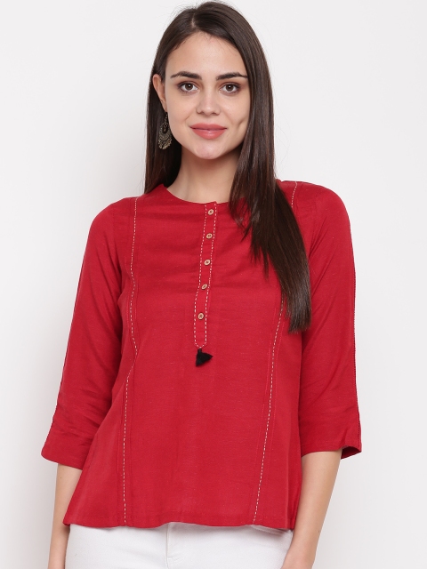 

Rangriti Women Red Solid Pure Cotton Top