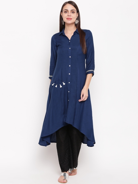 

Rangriti Women Navy Blue Solid A-Line Kurta