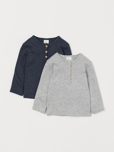 

H&M Kids 2-Pack Cotton Henley Sustainable Top, Navy blue