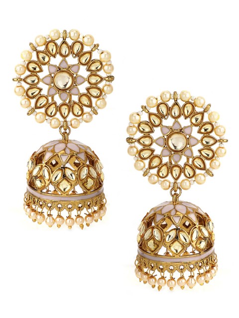 

Rubans Gold-Plated Enamel Kundan Dome Shaped Jhumkas
