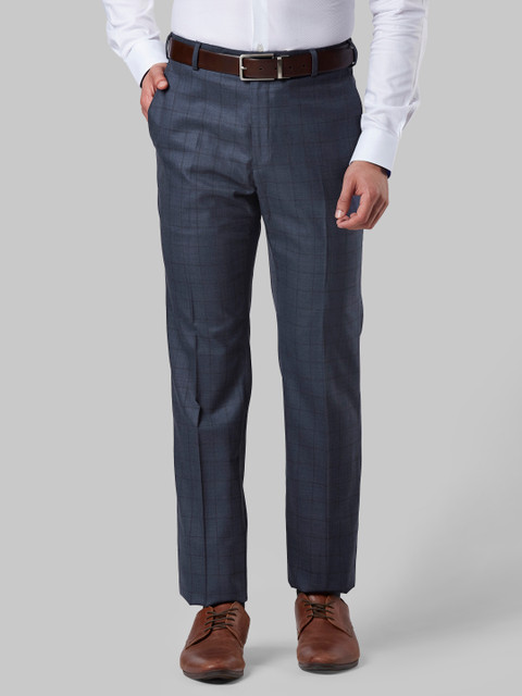 

Raymond Men Blue Regular Fit Checked Formal Trousers