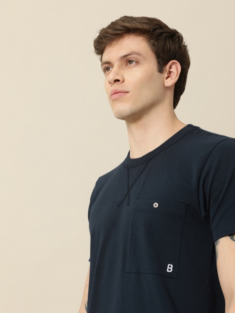 

Mr Bowerbird Men Navy Blue Solid Round Neck T-shirt