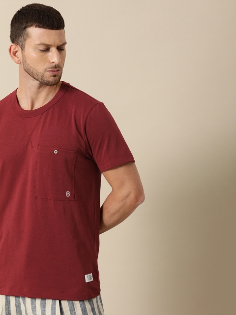 

Mr Bowerbird Men Maroon Printed Round Neck T-shirt
