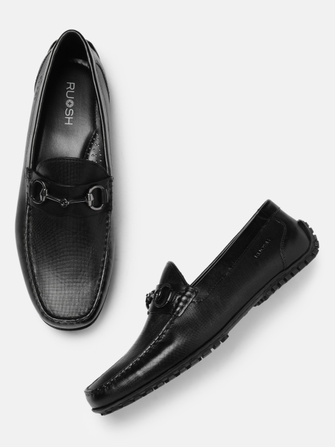 

Ruosh Men Black Solid Leather Loafers
