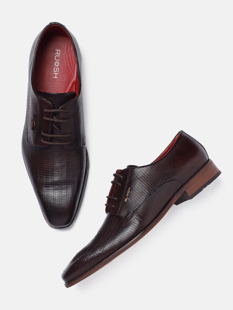 

Ruosh Men Brown Textured King Formal Leather Derbys