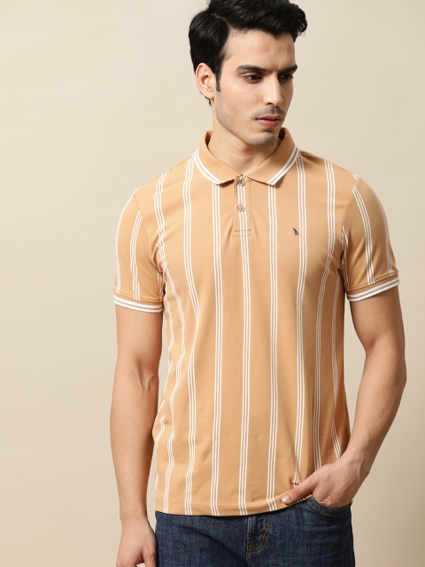

Mr Bowerbird Men Beige & White Striped Polo Collar T-shirt