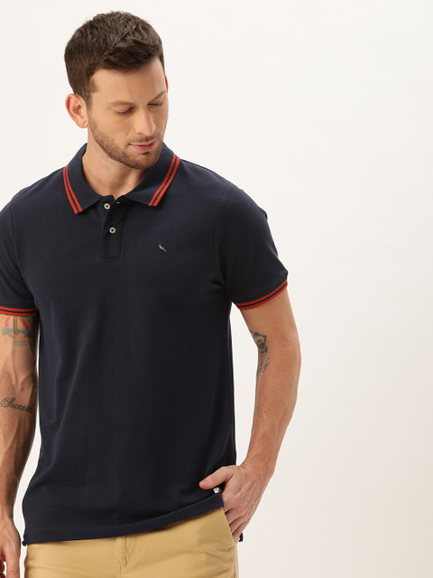 

Mr Bowerbird Men Navy Blue Solid Tailored Fit Polo Collar T-shirt
