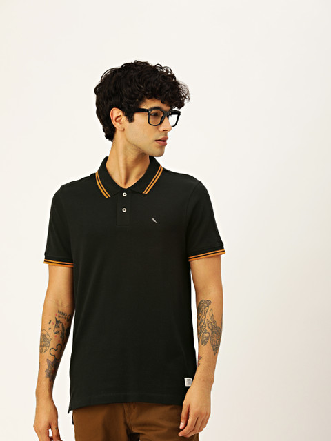 

Mr Bowerbird Men Black Solid Tailored Fit Polo Collar T-shirt