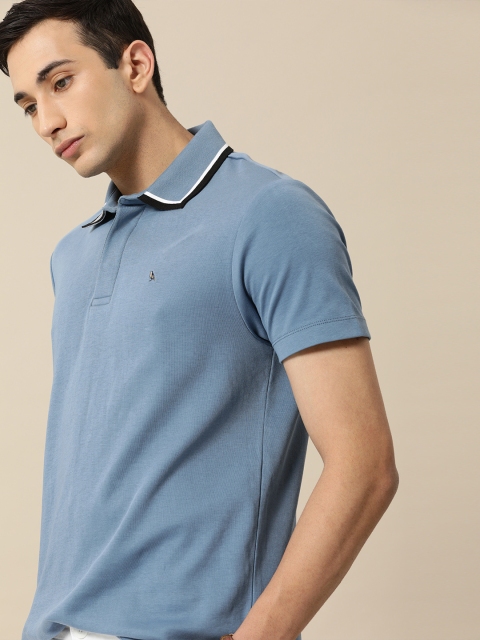 

Mr Bowerbird Men Blue Solid Polo Collar T-shirt