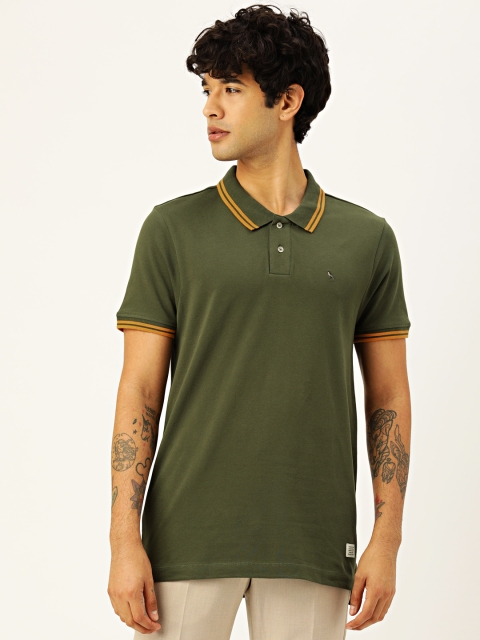 

Mr Bowerbird Men Olive Green Solid Tailored Fit Polo Collar T-shirt