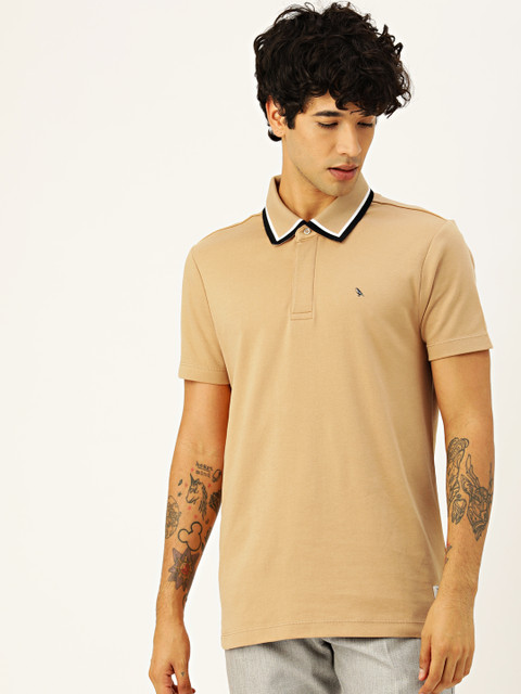 

Mr Bowerbird Men Beige Solid Tailored Fit Polo Collar T-shirt