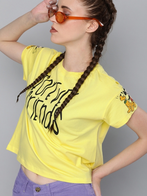 

Kook N Keech Disney Women Yellow & Black Printed Round Neck Cropped Disney T-shirt