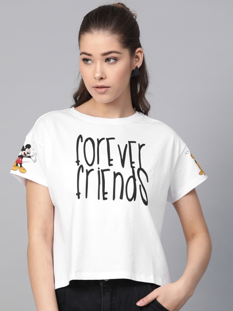 

Kook N Keech Disney Women White & Black Printed Round Neck T-shirt