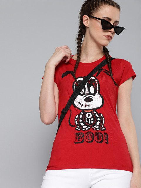 

Kook N Keech Disney Women Red & Black Printed Round Neck Disney T-shirt