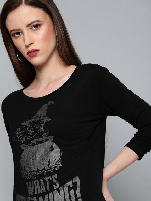 

Kook N Keech Garfield Women Black & Grey Printed Round Neck T-shirt