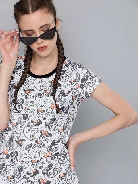 

Kook N Keech Disney Women White & Charcoal Grey Printed Round Neck T-shirt