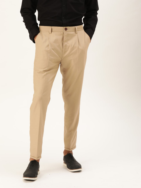 

Mr Bowerbird Men Beige Tailored Fit Solid Regular Trousers