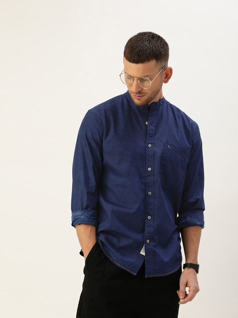 

Mr Bowerbird Men Navy Blue Regular Fit Hand Dyed Solid Sustainable Casual Sustainable Sustainable Shirt