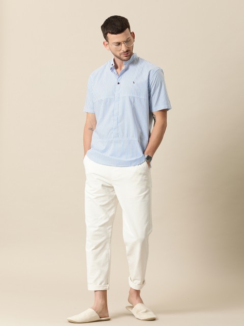 

Mr Bowerbird Men Blue & White Farsi Stripe Relaxed Fit Casual Shirt