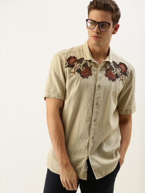 

Mr Bowerbird Men Beige Liberal Fit Chintz Embroidered Urban Shirt