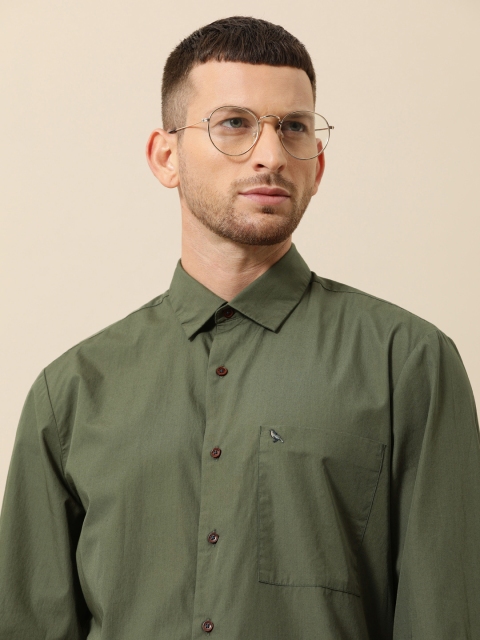 

Mr Bowerbird Men Olive Green Tailored Fit Solid Casual Shirt