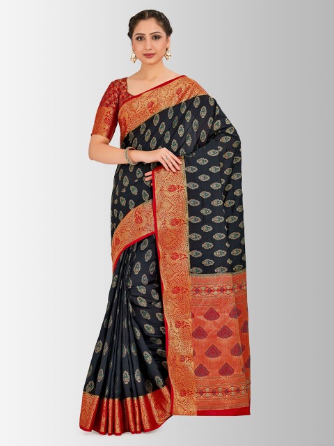 

MIMOSA Black & Red Art Silk Woven Design Paithani Saree