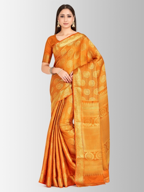 

MIMOSA Orange & Gold-Coloured Art Silk Woven Design Kanjeevaram Saree