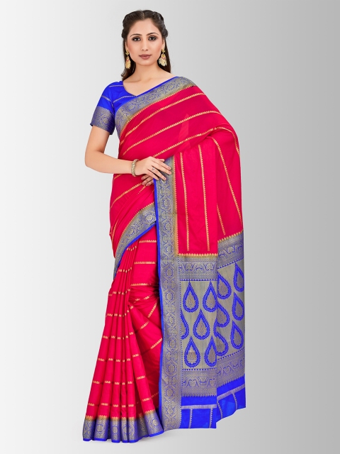 

MIMOSA Pink & Blue Poly Crepe Striped Mysore Silk Saree