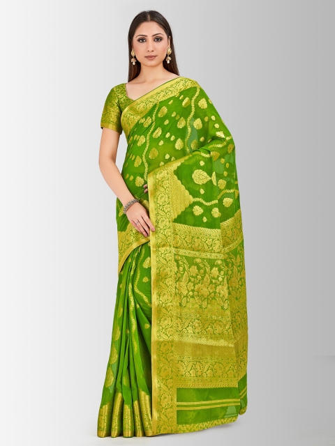 

MIMOSA Green Poly Chiffon Embellished Banarasi Saree