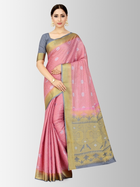 

MIMOSA Pink & Gold-Coloured Art Silk Woven Design Kanjeevaram Saree