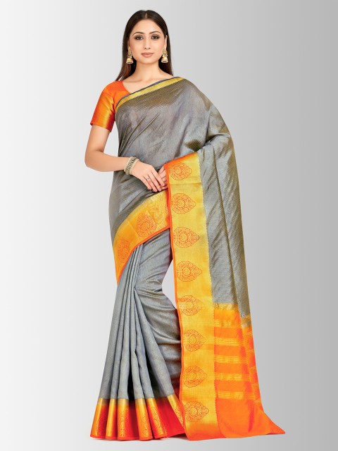 

MIMOSA Grey & Orange Art Silk Woven Design Kanjeevaram Saree