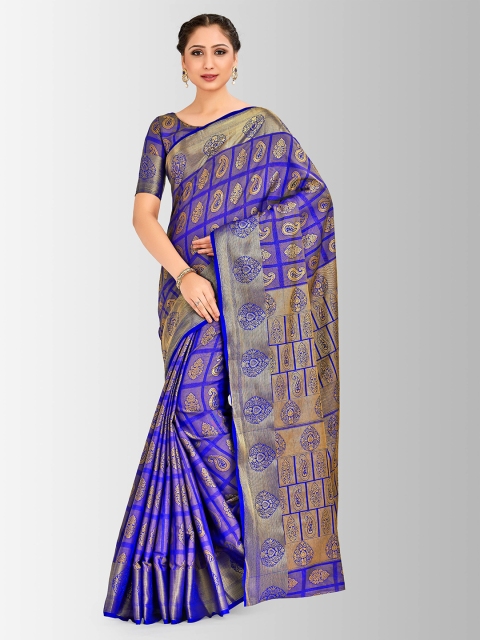 

MIMOSA Blue Art Silk Embellished Kanjeevaram Saree