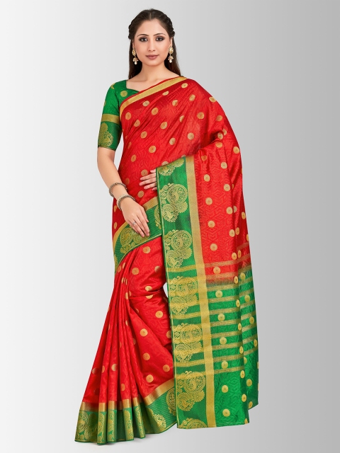 

MIMOSA Red & Green Art Silk Woven Design Kanjeevaram Saree