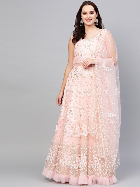 

Chhabra 555 Women Pink & White Embellished Made to Measure Gown with Dupatta