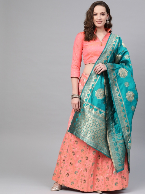 

Chhabra 555 Peach-Coloured & Golden Zari & Resham Woven Made to Measure Lehenga Choli