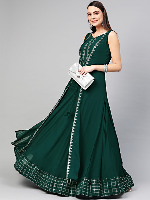 

Chhabra 555 Green Embellished Detail Layered Made to Measure Cocktail Gown
