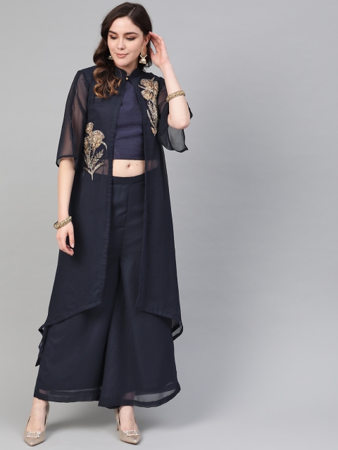 

Chhabra 555 Navy Blue Made to Measure Clothing Set With Zardozi Work Jacket